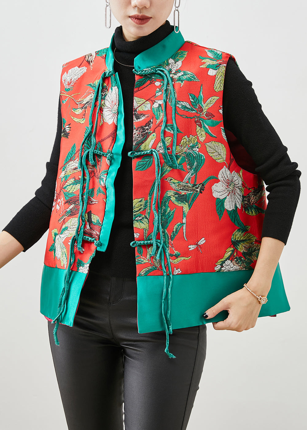 Italian Colorblock Tasseled Patchwork Jacquard Silk Vest Fall