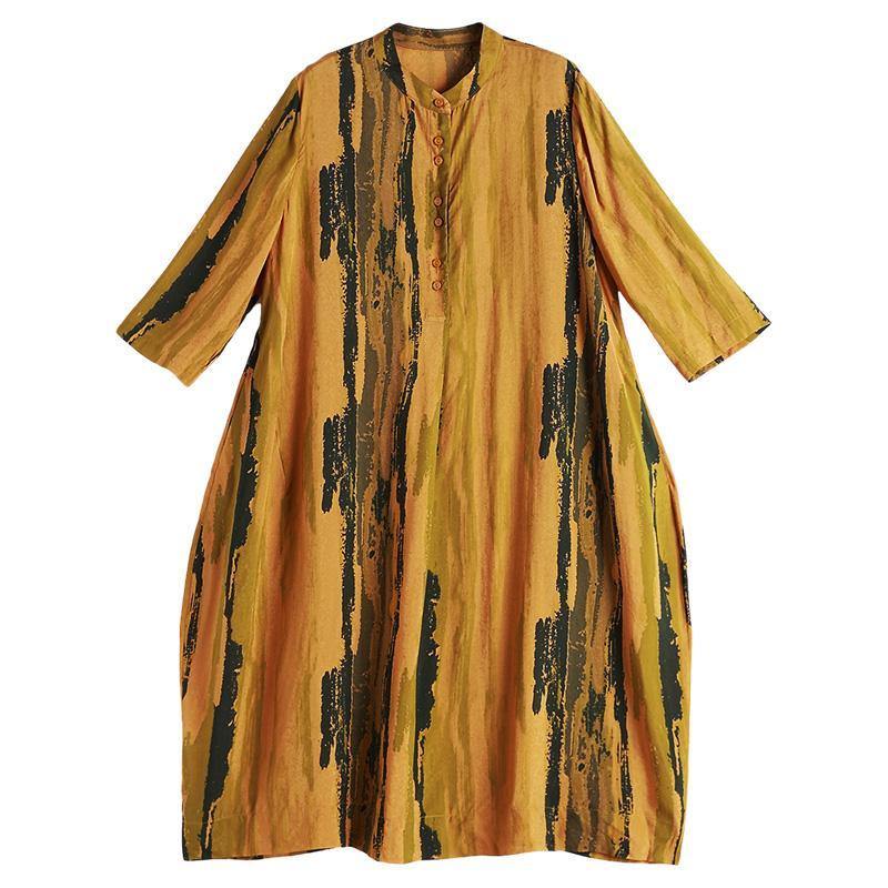 Italian Cotton dresses Fitted Plus Size Women Printing Loose Midi Dress - Omychic