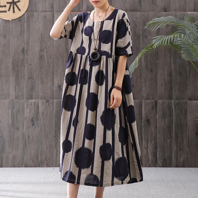 Italian Cotton quilting dresses Plus Size Stripes And Big Dots Retro Loose Dress - Omychic