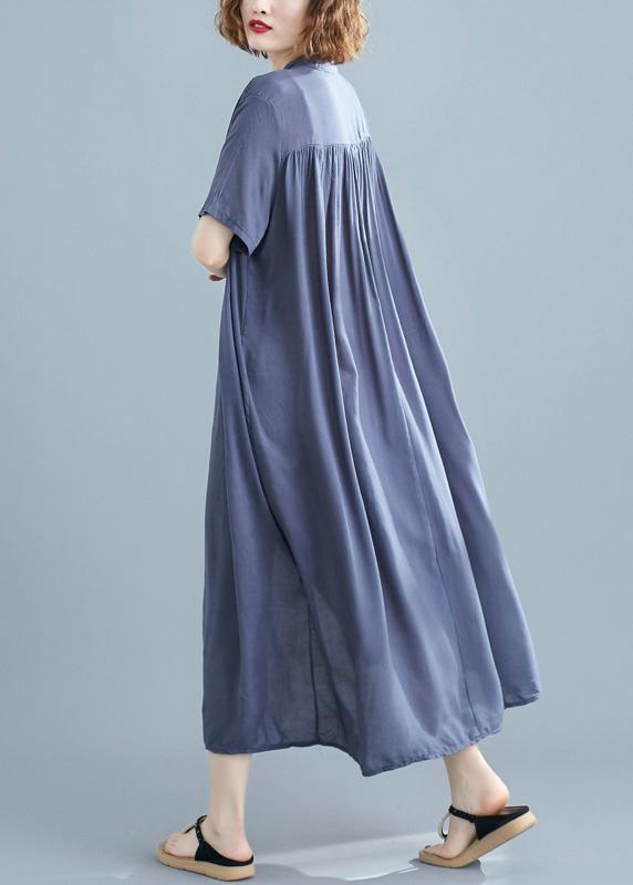 Italian Gray Tunics Stand Collar Robe Summer Dress - Omychic