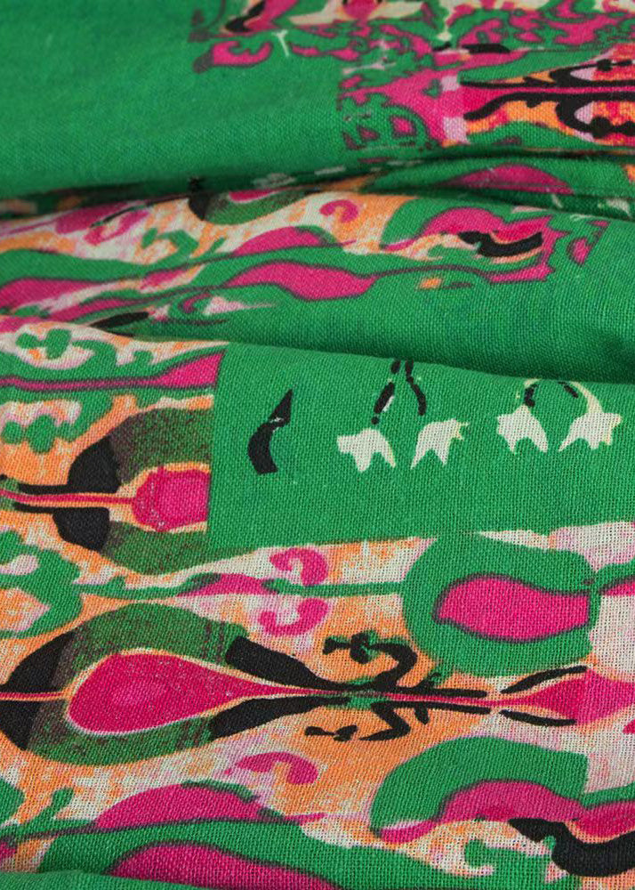 Italian Green Asymmetrical Print Elastic Waist Maxi Skirts Fall