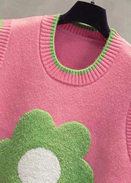 Italian Green O Neck Floral Patchwork Knit Vest Sleeveless - Omychic