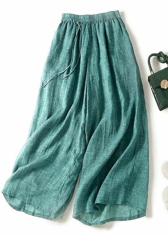 Italian Green Tasseled Patchwork Linen Wide Leg Pants Summer