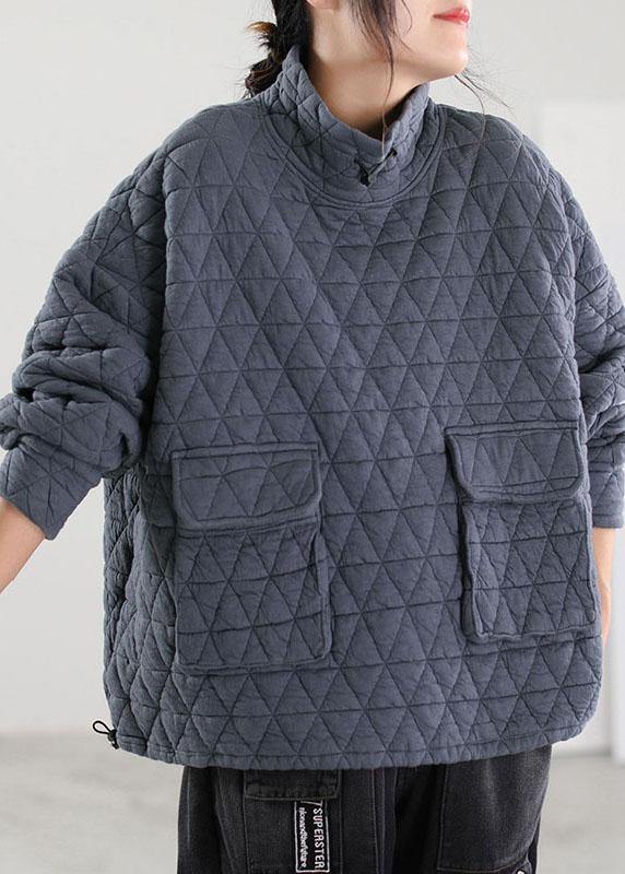 Italian Grey Turtle Neck Fine Cotton Filled Pullover Street wear Winter - Omychic
