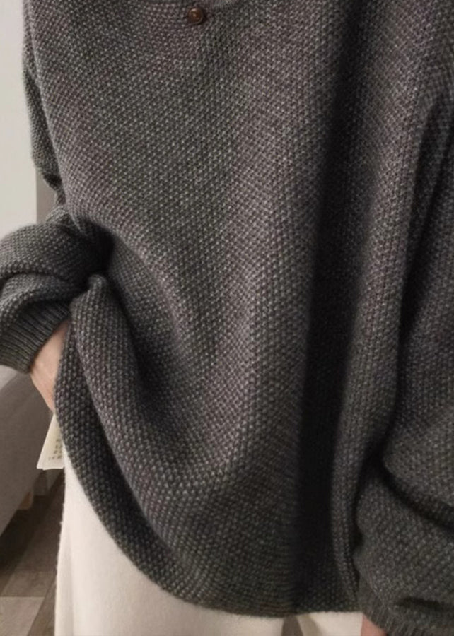 Italian Grey V Neck Thick Cozy Knit Pullover Fall