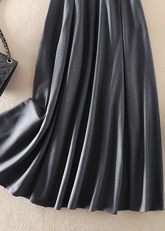 Italian Grey Zip Up Pockets wrinkled Silk Dresses Sleeveless