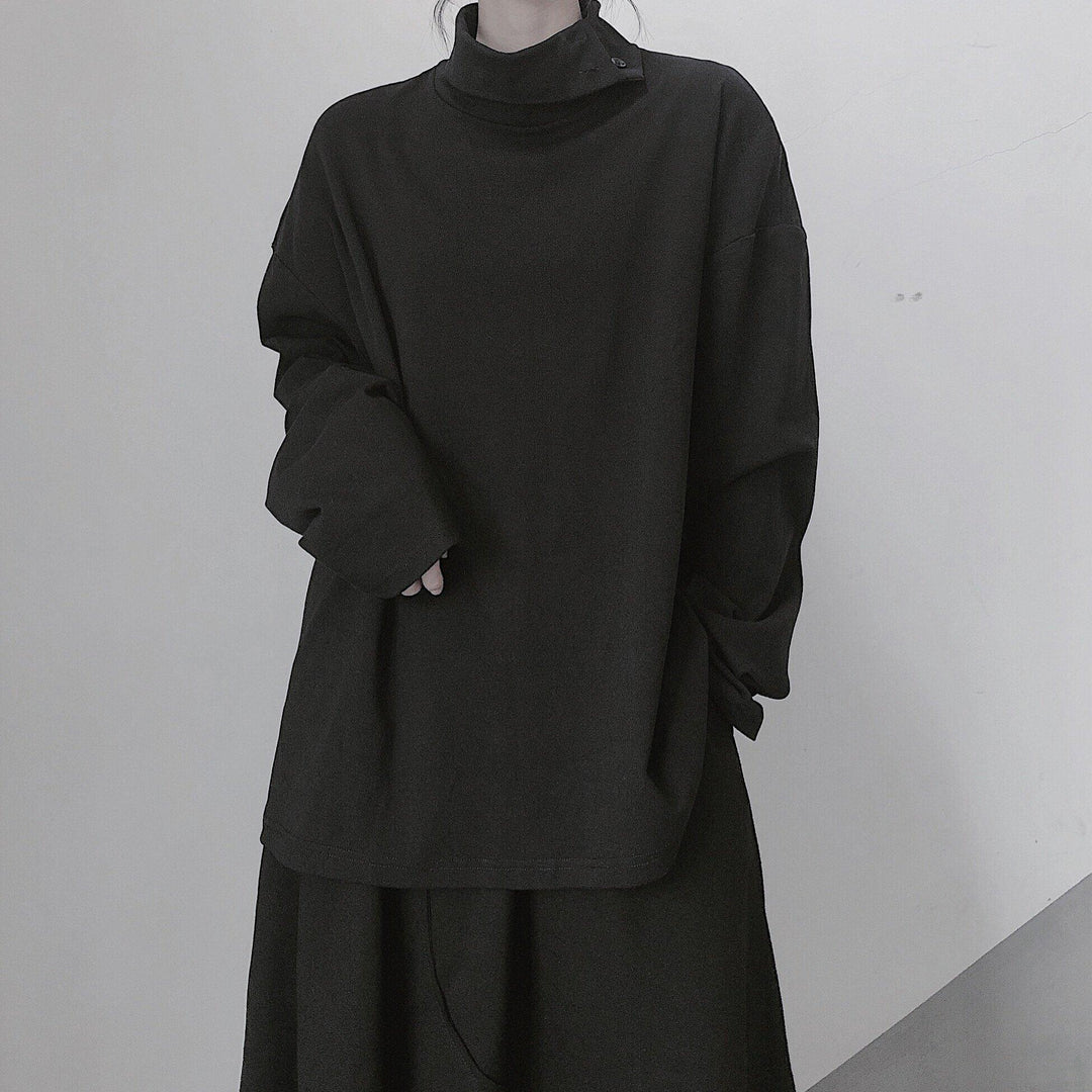 Italian High Neck Asymmetric Tops Women Blouses Fabrics Black Blouses - Omychic