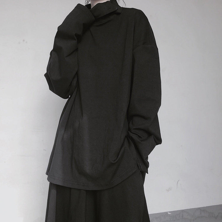 Italian High Neck Asymmetric Tops Women Blouses Fabrics Black Blouses - Omychic