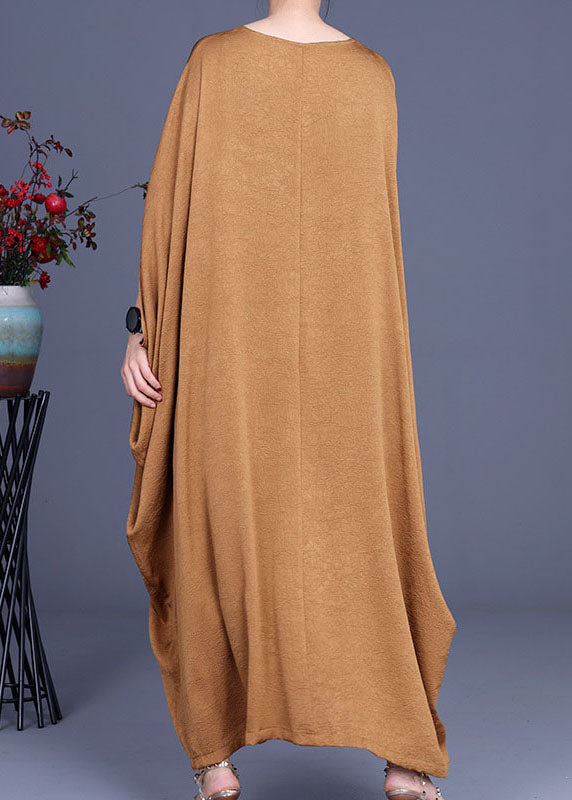 Italian Khaki V Neck Silk Robe Dresses Spring