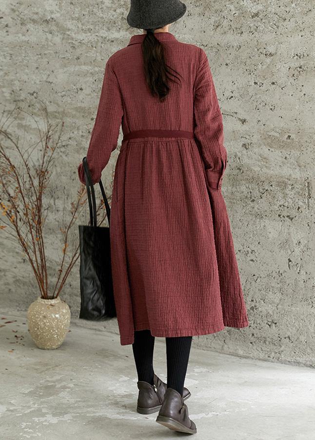 Italian Lapel Cinched Spring Dress Shirts Red Art Dresses - Omychic
