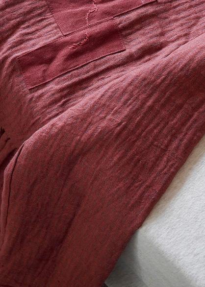 Italian Lapel Cinched Spring Dress Shirts Red Art Dresses - Omychic