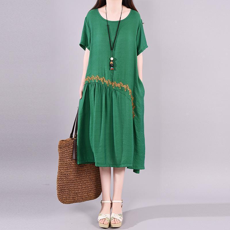 Italian Long Shirts 18th Century Spliced Embroidery Round Neck Casual Dress - Omychic