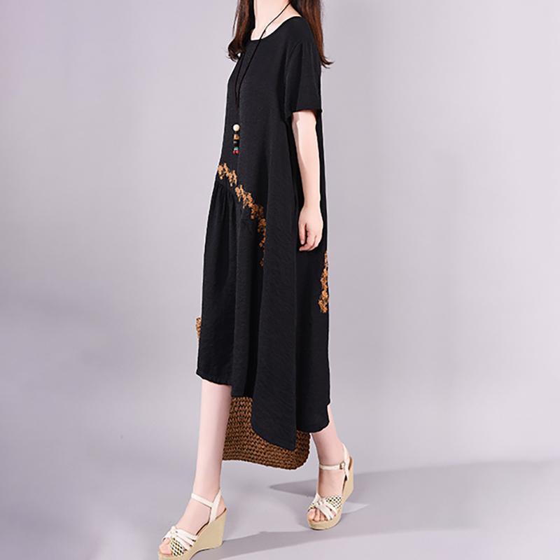 Italian Long Shirts 18th Century Spliced Embroidery Round Neck Casual Dress - Omychic
