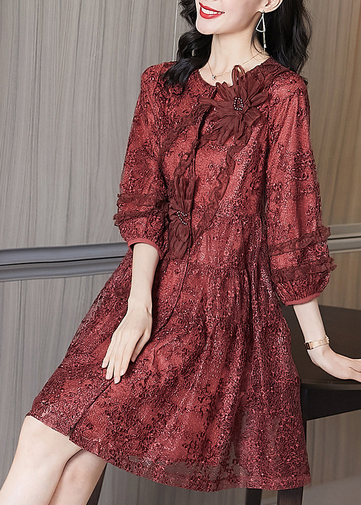 Italian Mulberry Ruffled Embroideried Patchwork Tulle Dresses Fall