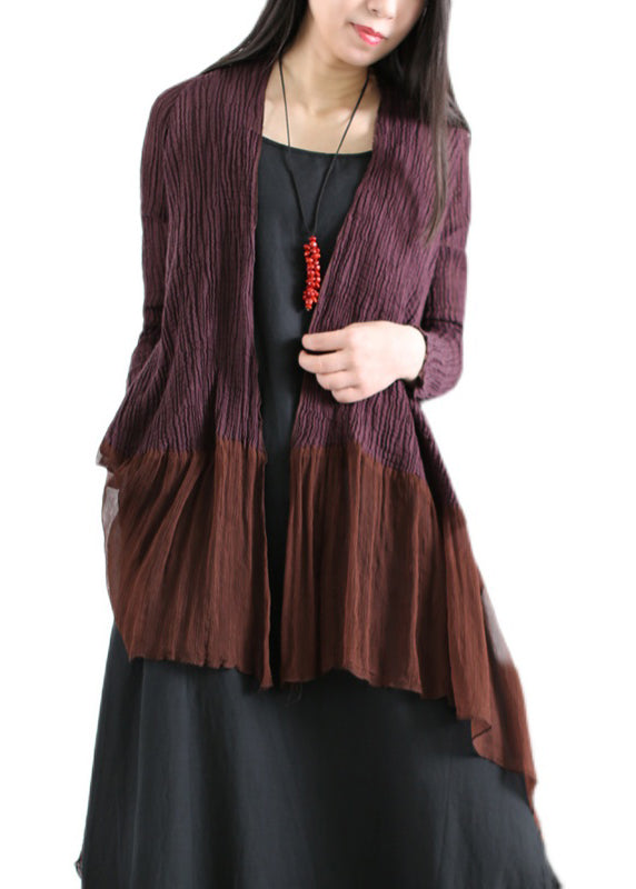 Italian Mulberry Wrinkled Tulle Patchwork Linen Loose Cardigan Summer