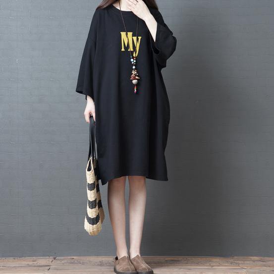 Italian Nine points sleeve Cotton tunics for women Tunic Tops black prints Dresses summer - Omychic