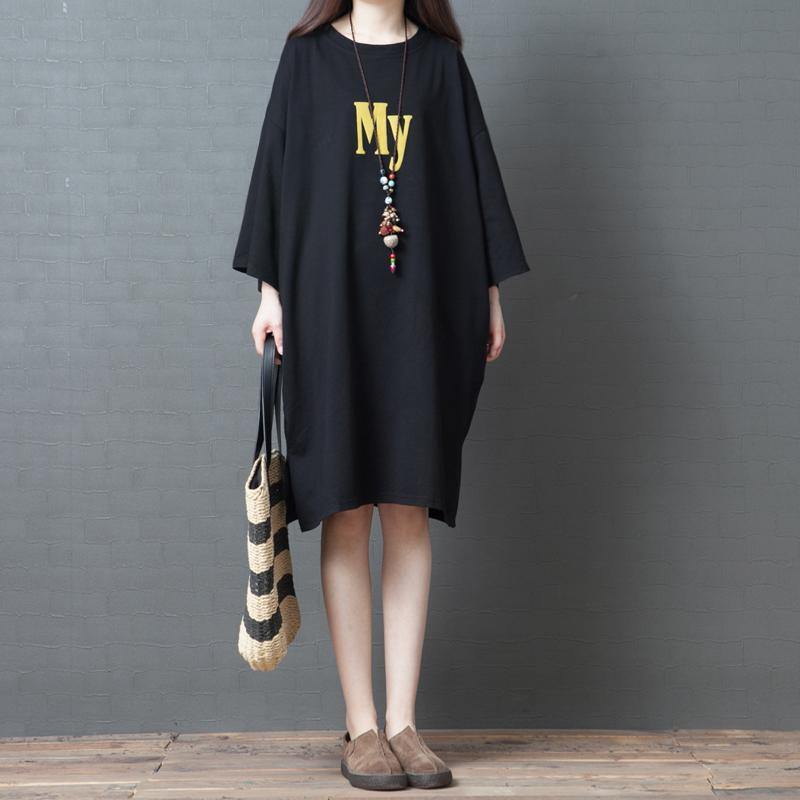 Italian Nine points sleeve Cotton tunics for women Tunic Tops black prints Dresses summer - Omychic