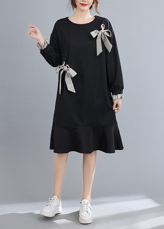 Italian O Neck Bow Spring Dresses Photography Black Robe Dresses ( Limited Stock) - Omychic