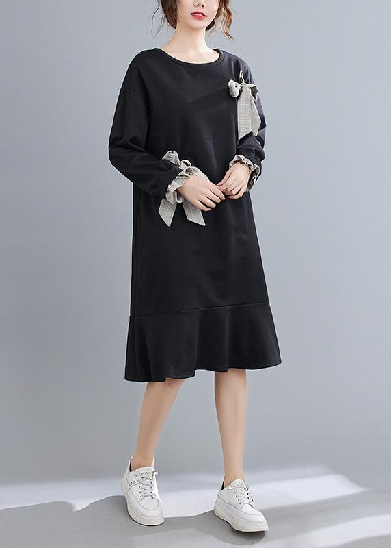 Italian O Neck Bow Spring Dresses Photography Black Robe Dresses ( Limited Stock) - Omychic