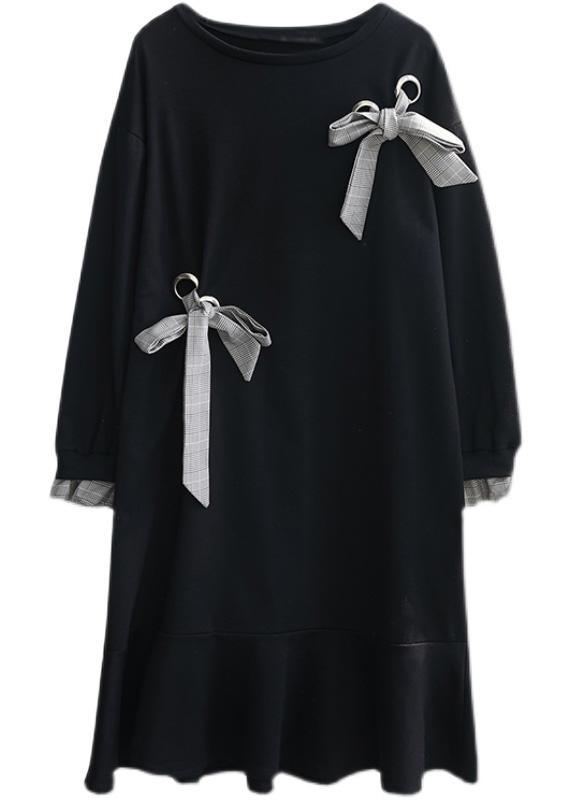 Italian O Neck Bow Spring Dresses Photography Black Robe Dresses ( Limited Stock) - Omychic