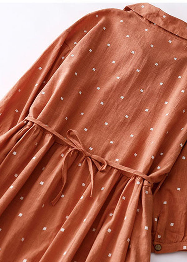 Italian Orange Peter Pan Collar Print Patchwork Cotton Dresses Summer