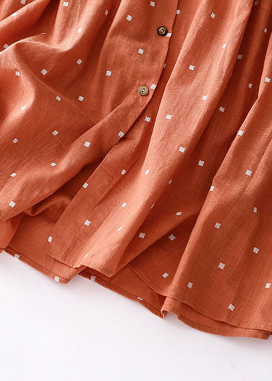 Italian Orange Peter Pan Collar Print Patchwork Cotton Dresses Summer