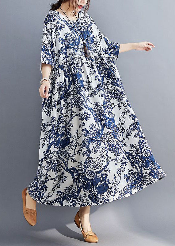 Italian Oversized Print Exra Large Hem Cotton Holiday Dress Summer