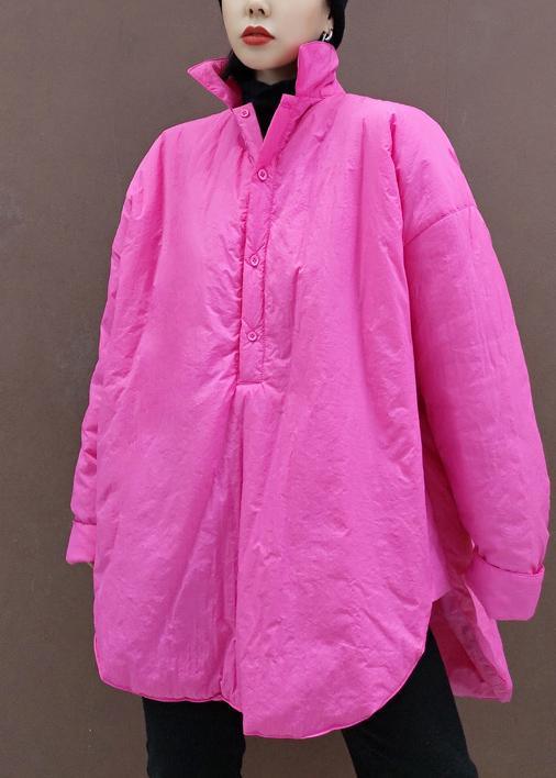Italian Pink Tunic Top Stand Collar Low High Design Plus Size Clothing Spring Blouse - Omychic