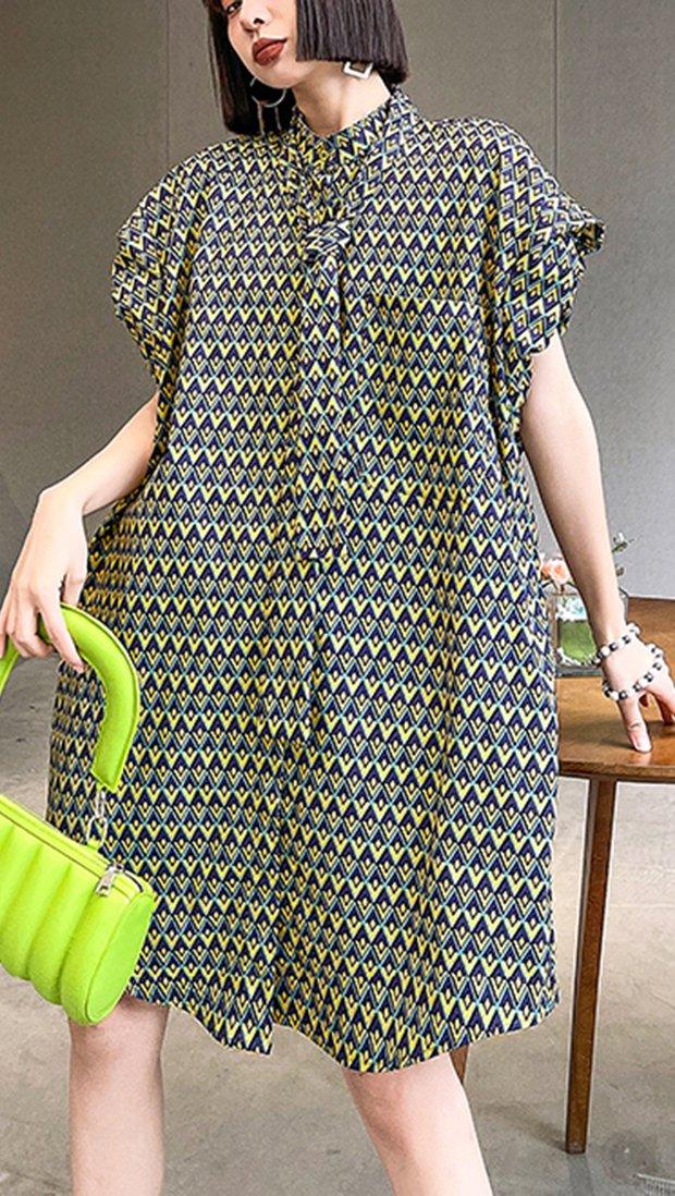 Italian Print Pockets Cotton Button Summer Ankle Dress - Omychic