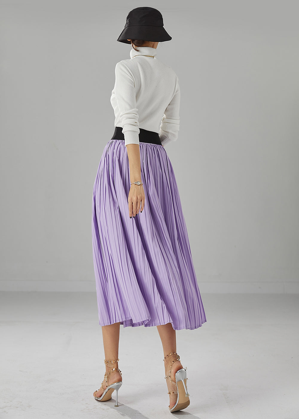 Italian Purple Exra Large Hem Chiffon Pleated Skirt Fall