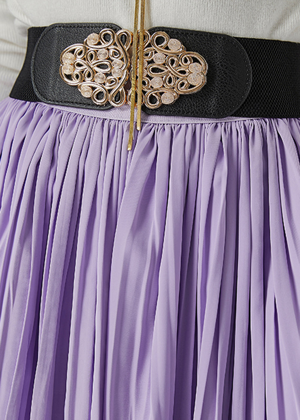 Italian Purple Exra Large Hem Chiffon Pleated Skirt Fall