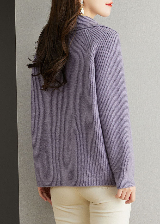 Italian Purple Peter Pan Collar Patchwork Wool Outwear Fall