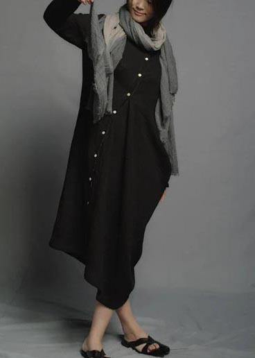 Italian Robes Organic Plus Size - Solid Black Linen Cotton Dress - Omychic