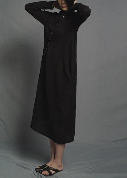 Italian Robes Organic Plus Size - Solid Black Linen Cotton Dress - Omychic