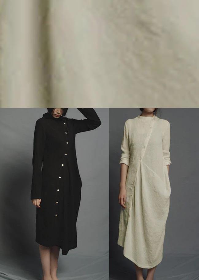 Italian Robes Organic Plus Size - Solid Black Linen Cotton Dress - Omychic