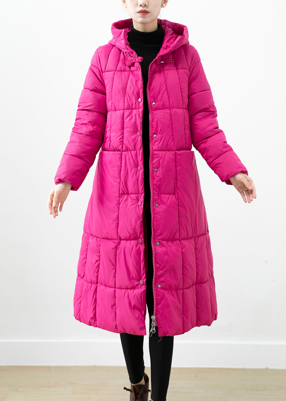 Italian Rose Hooded Pockets Fine Cotton Filled Puffer Jacket Winter