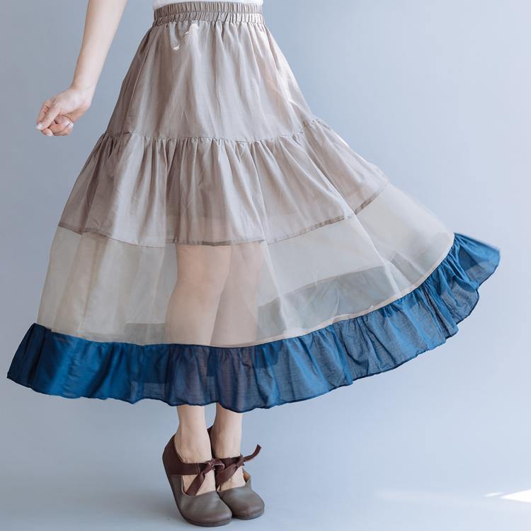 Italian Ruffles cotton Long Runway gray cotton patchwork tulle skirt summer - Omychic