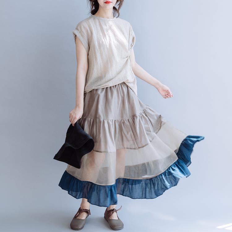 Italian Ruffles cotton Long Runway gray cotton patchwork tulle skirt summer - Omychic