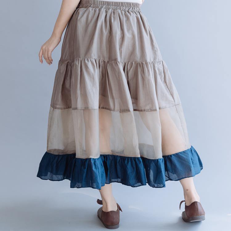 Italian Ruffles cotton Long Runway gray cotton patchwork tulle skirt summer - Omychic
