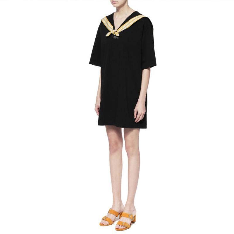 Italian Sailor Collar Cotton quilting clothes Sleeve black Dresses summer - Omychic