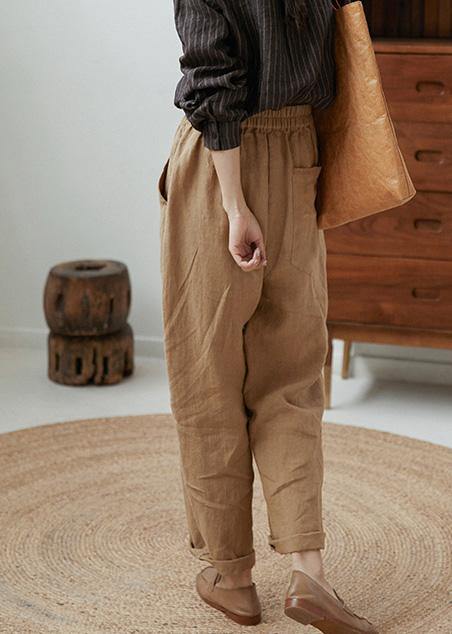 Italian Spring Women Trousers Elastic Waist Khaki Pockets Casual Pants - Omychic