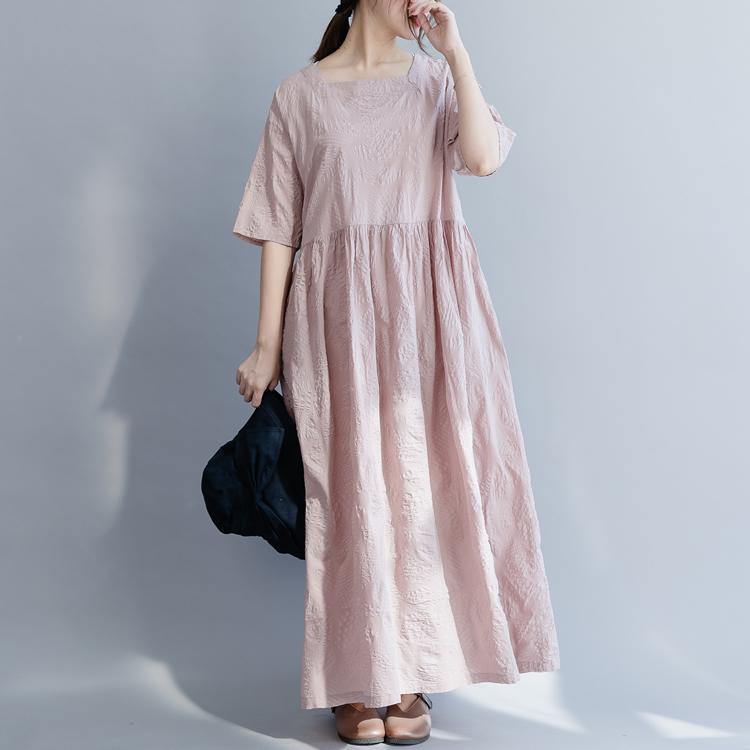 Italian Square Collar half sleeve cotton Neckline pink Robe Dress summer - Omychic