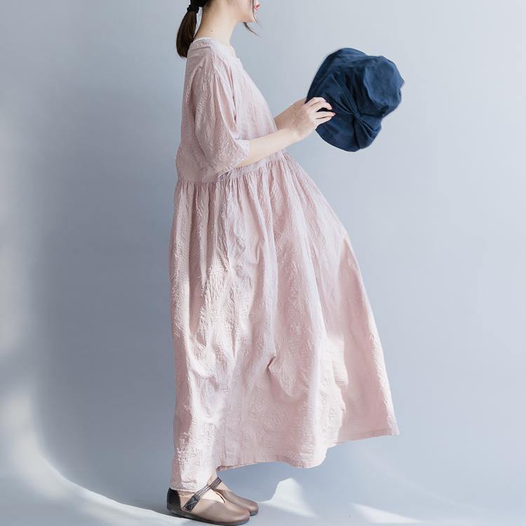 Italian Square Collar half sleeve cotton Neckline pink Robe Dress summer - Omychic