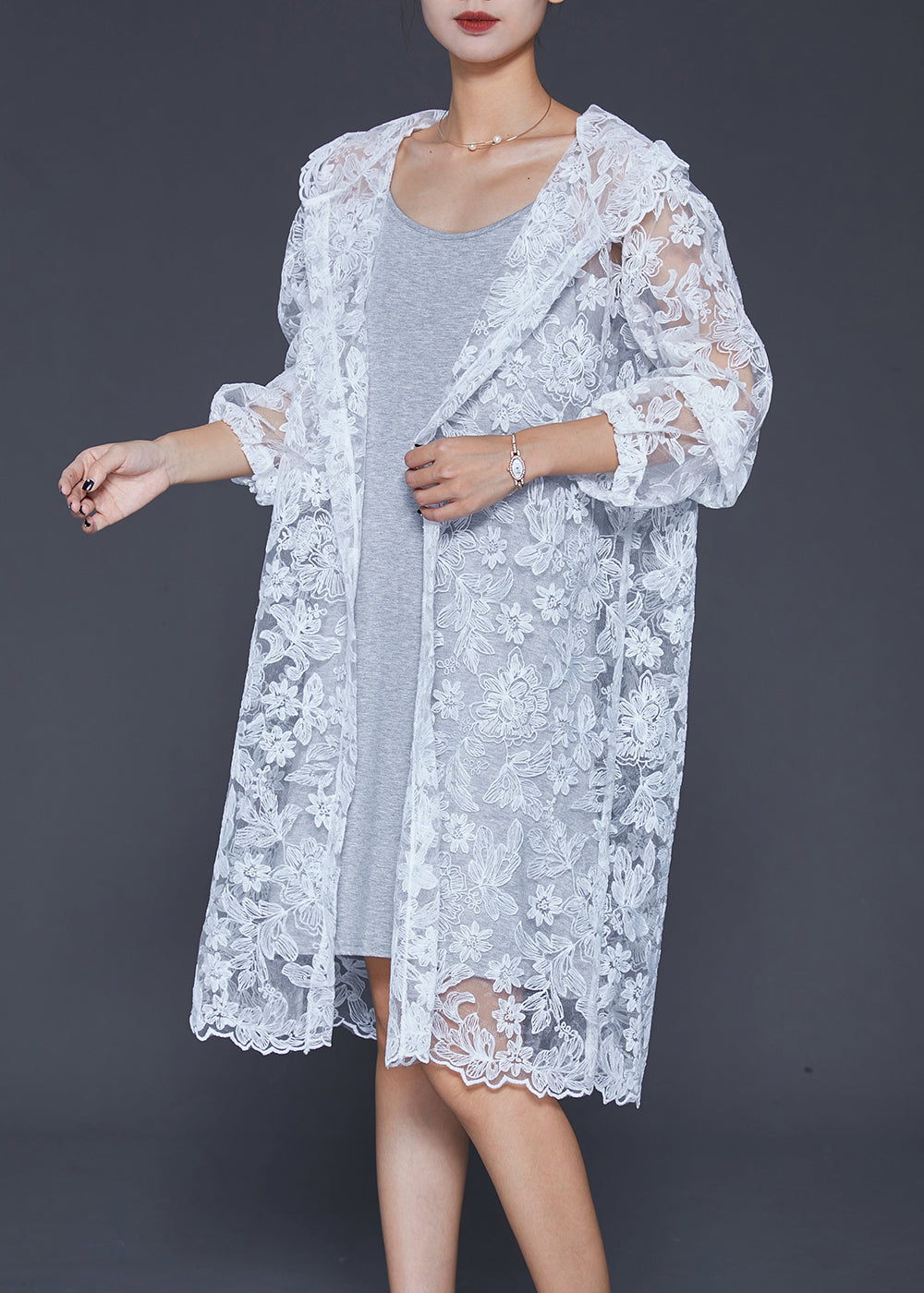 Italian White Embroideried Hollow Out Lace UPF 50+ Cardigan Summer