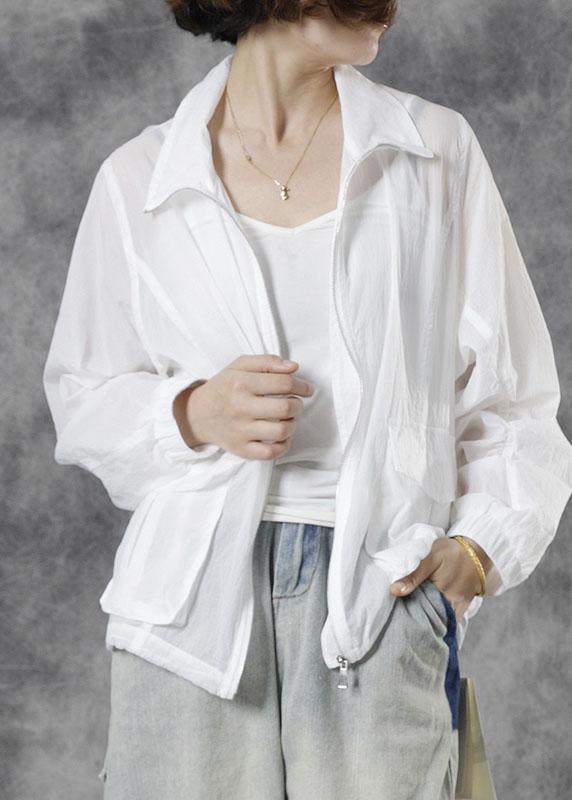 Italian White Loose Pockets Fall Tops Long Sleeve - Omychic