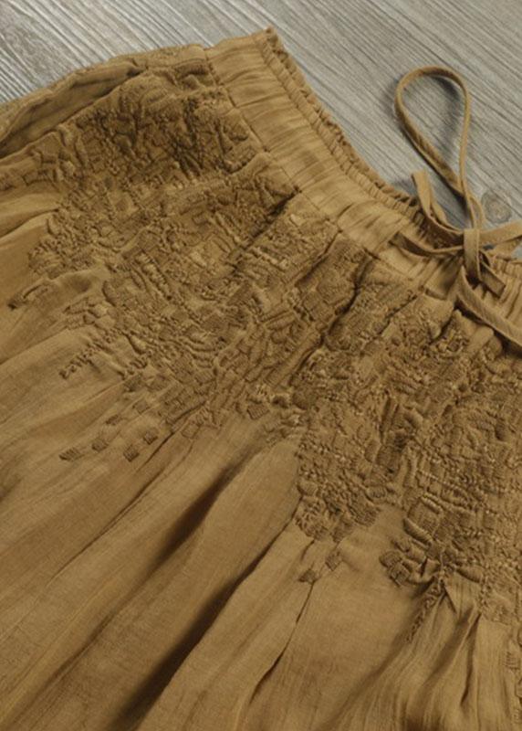 Italian Yellow Embroideried Tie Waist Fall Skirt - Omychic