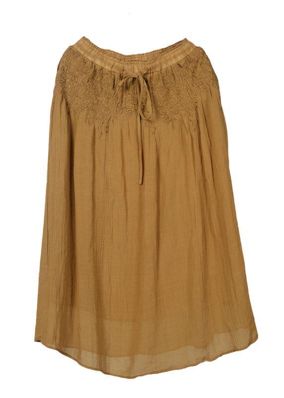 Italian Yellow Embroideried Tie Waist Fall Skirt - Omychic