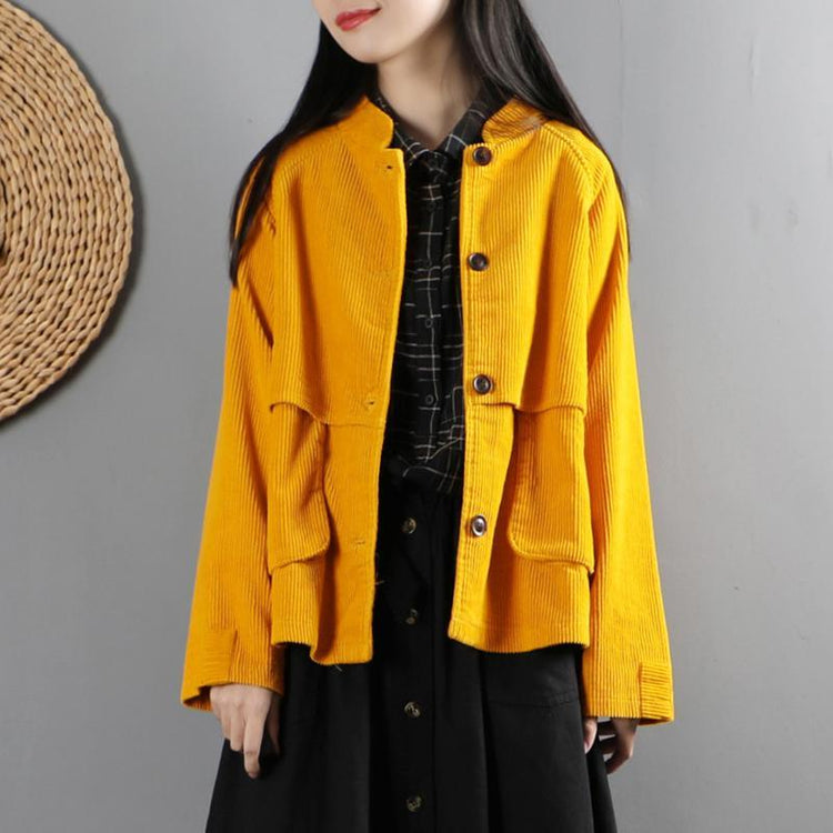 Italian big pockets Fine patchwork coats women blouses yellow Midi jackets - Omychic