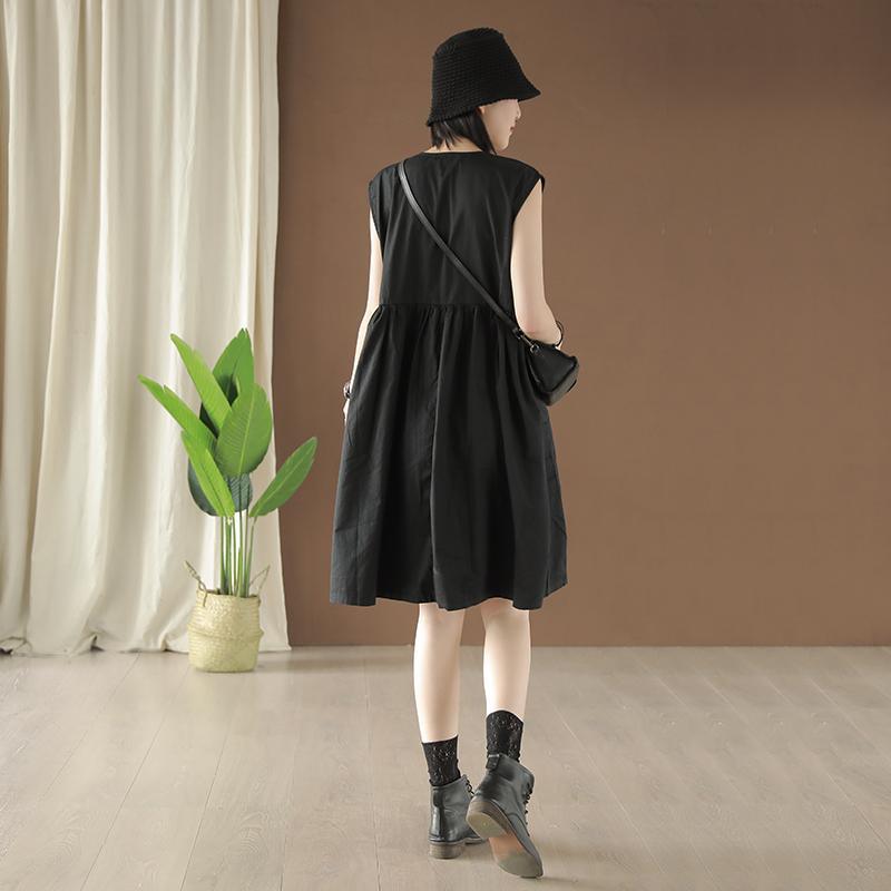 Italian black Cotton dresses o neck sleeveless Knee summer Dress - Omychic