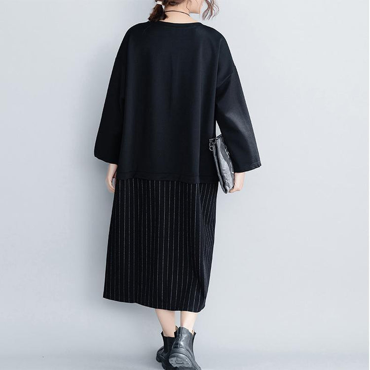 Italian black cotton clothes For Women Fine Catwalk cotton spring o neck asymmetric Dresses - Omychic